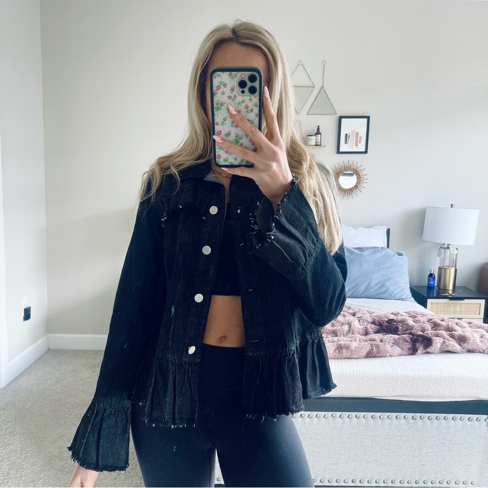 Sugar Lips Black Ruffle Jacket | Fringe Cropped Jacket Boutique Find Size Small